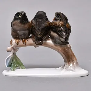 Коллекционная Фарфоровая статуэтка «Птицы. Три птенца на ветке», ROSENTHAL Германия, 50-е гг.