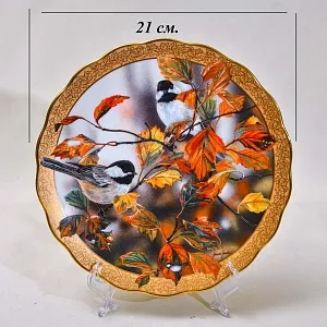 Коллекционная Фарфоровая тарелка «Птицы. Осенние синицы»,  Bradford Exchange Англия - 1996 год.