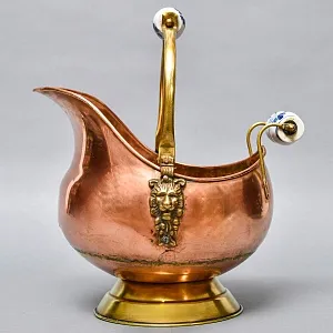 Классический Медный Зольник с Фарфоровыми ручками, Англия первая половина ХХ века!