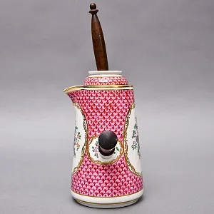 Фарфоровый Кувшин - Чайник для подачи горячего шоколада «ЦВЕТЫ» с лопаткой, Франция - середина ХХ века.