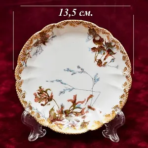 Антикварная Фарфоровая Чайно-Кофейная пара + Тарелка (тройка), Франция Limoges, 1876 - 1896 годы. 