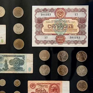 Настенное Коллекционное Панно - Картина «Советские монеты и Банкноты», СССР.