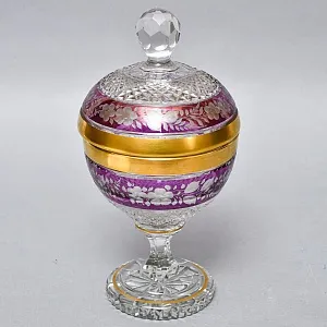 Винтажная Хрустальная Ваза с крышкой - Конфетница - Доза, Egermann, Богемия, Чехия 50-е гг. 