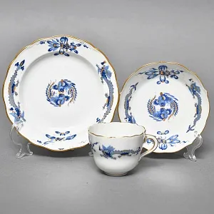 Классическая Кофейная пара и Десертная тарелка «Синий Дракон», Фарфор MEISSEN, Германия. 