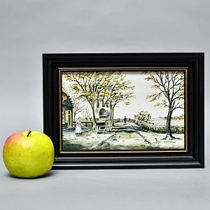 Фарфоровый Пласт - Картина - Панно «Сельский пейзаж. Подворье», Royal Delft Голландия 50 гг.