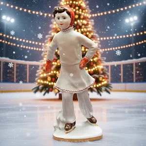 Фарфоровая Статуэтка «На катке», ЛФЗ СССР -1950-60 годы ХХ века.