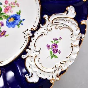 Коллекционное Фарфоровое Блюдо - Тарелка «BLUMEN» Кобальт, MEISSEN Германия - середина ХХ века.