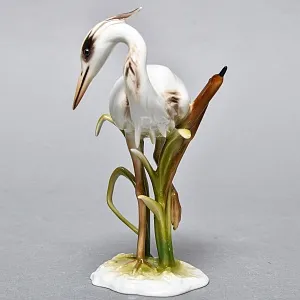Коллекционная Фарфоровая статуэтка «Птица. Цапля в камышах», Kaiser Германия, 1979 - 1990 годы.