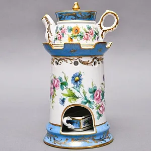 Антикварный Заварочный Чайник на подставке «Цветочная гирлянда», Франция - первая половина ХХ века.