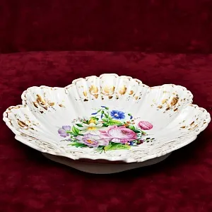 Антикварная Фарфоровая Тарелка - Блюдо «Летний букет с Пионом», Германия, конец ХIX - начало ХХ веков.