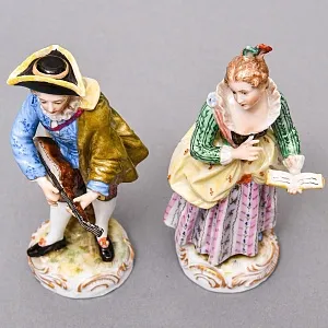  Антикварные Парные статуэтки «Музыкальный Дуэт», Фарфор, Dressel & Kister Passau Германия, 1907 - 1922 гг. 