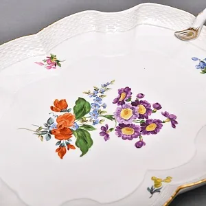 Сервировочное Блюдо с ручками - Тарелка - Поднос «Цветочный Букет», MEISSEN Германия - первая половина ХХ века.