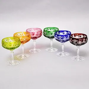 Набор 6-ть фужеров для шампанского или «Креманок» из Цветного Хрусталя серия «Виноград»