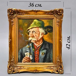 Картина - Портрет «Старый охотник с трубкой», Доска, Масло, Германия -1967 год.