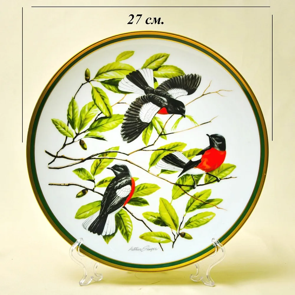Коллекционная Тарелка - Блюдо «Красногрудый Горихвостовый Певун» Фарфор, Franklin Porcelain США - 1980 год.