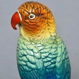 Птица - Попугай - Фарфоровая статуэтка «Зелёный Попугайчик», Карл Энс / Karl Ens,  Германия, 50-е годы ХХ века.