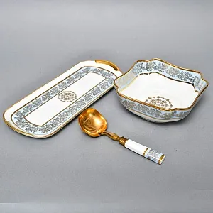 Набор для подачи и сервировки - 3 предмета, "Незабудки" Фарфор Haviland Франция, первая половина ХХ века.