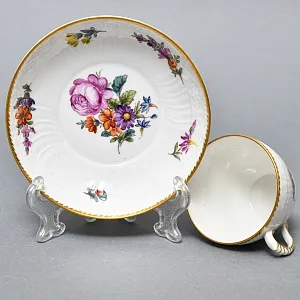 Антикварная Кофейная пара «Летние цветы», Фарфор Royal Copenhagen Дания, 1870 - 1890 годы. 