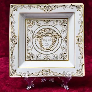 Коллекционная Фарфоровая Тарелочка - Визитница - Пепельница из серии "MEDUSA GALA", VERSACE Rosenthal Германия, 1993 год.