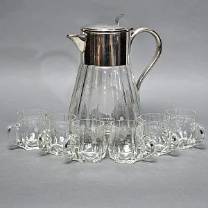 Набор «Виноград» - Хрустальный Графин + 6 -ть Кружек, Silverplate, Германия, 60 -е годы ХХ века.