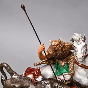 Антикварная Фарфоровая статуэтка «ОХОТА НА БЫКА», Scheibe-Alsbach Германия, первая половина ХХ века. 