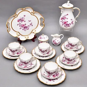 Фарфоровый Чайный Сервиз «Индийские цветы» на 6-ть персон, MEISSEN / МЕЙСЕН Германия. 