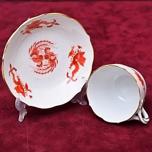 Классическая Фарфоровая Кофейная пара «Оранжевый дракон», MEISSEN Германия, середина ХХ века.