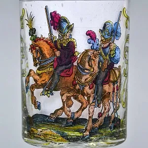 Редкость! Антикварный Стеклянный Бокал - Кубок для Вина «Воины - Охотники», Германия конец XIX века. 