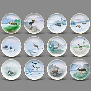 Столовый Фарфоровый сервиз «Охота» на 12 персон, Kaestner Saxonia Германия, первая половина ХХ века.