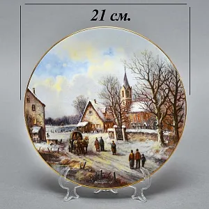 Коллекционная Фарфоровая тарелка «Деревня у озера», Tirschenreuth Германия - 1991 год. 