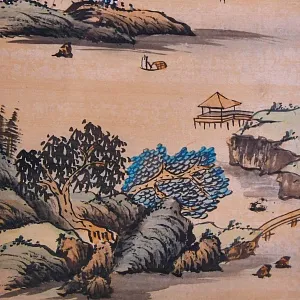 Редкость! Парные Картины - Пейзажи «Страна Грёз», Тушь Акварель Багет, Япония первая половина ХХ века..