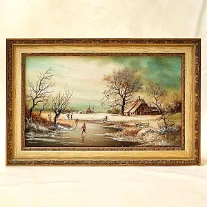 Картина - Пейзаж «ПЕРВЫЙ ЛЕД», Холст, масло, Голландия вторая половина ХХ века.