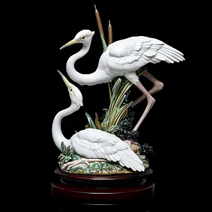 Редкость! Авторская Фарфоровая статуэтка «Две цапли на болоте», Lladro Испания, 1990 - 2004 годы.