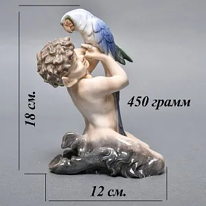 Коллекционная Фарфоровая статуэтка «Фавн с попугаем», Royal Copenhagen Дания, 50-е годы.