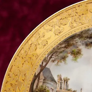 Большое Коллекционное Блюдо - Тарелка «Пейзаж на набережной» Фарфор KAISER Германия.