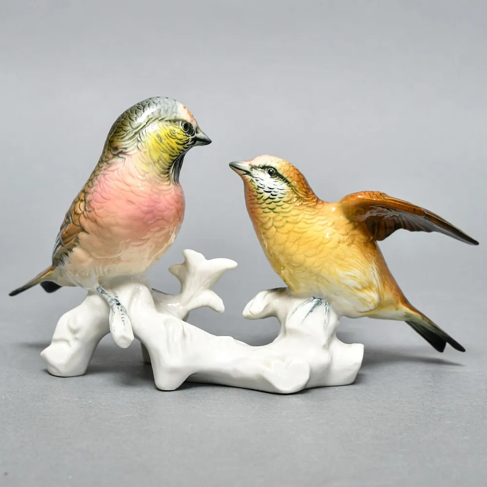 Пара Птиц - Фарфоровая Статуэтка «Чечётки», Karl Ens, Германия - середина ХХ века.
