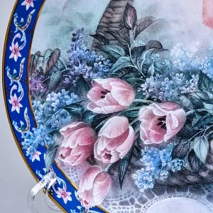 Коллекционная Тарелка «Цветы - Тюльпаны и Сирень» Фарфор W.J.GEORGE США - 1992 год.
