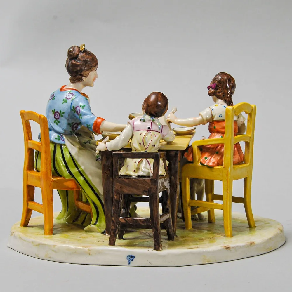 Антикарная Фарфоровая Статуэтка «Едоки каши. Завтрак», Aсkermann & Fritze начало ХХ века.