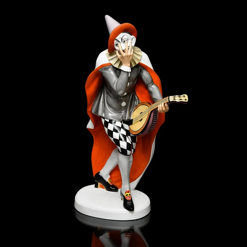 Антикварная Фарфоровая скульптура «Паяц с мандолиной», ROSENTHAL Германия - 1922 год.