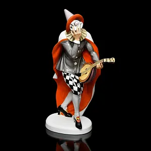 Антикварная Фарфоровая скульптура «Паяц с мандолиной», ROSENTHAL Германия - 1922 год.