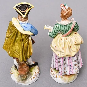  Антикварные Парные статуэтки «Музыкальный Дуэт», Фарфор, Dressel & Kister Passau Германия, 1907 - 1922 гг. 