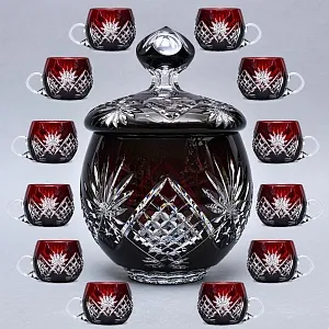 Редкость! «Рубиновый Хрусталь» Набор Крюшонница с Чашками, DOROTHEENHUTTE Германия.