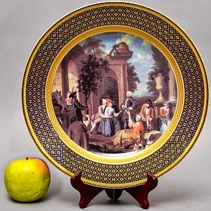 Большое Коллекционное Блюдо - Тарелка «Привал на Охоте» Фарфор KAISER Германия.