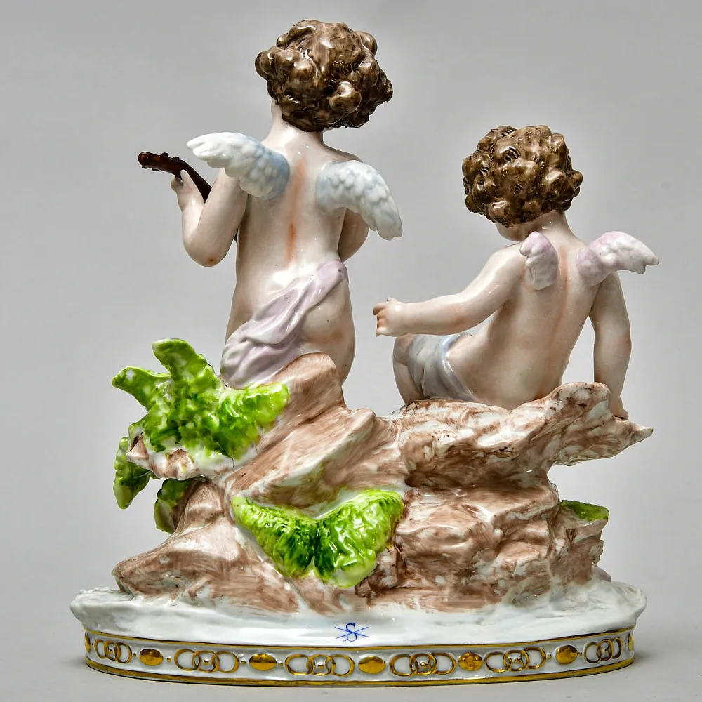 Редкость! Коллекционная Фарфоровая Статуэтка «ДВА ПУТТИ И ЛЕБЕДЬ», Scheibe - Alsbach Германия.