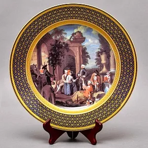 Большое Коллекционное Блюдо - Тарелка «Привал на Охоте» Фарфор KAISER Германия.