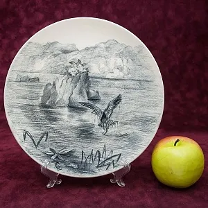 Бисквитная Графика, Декоративная Тарелка «Орлан - Охота» Фарфор, Германия - 80е гг.