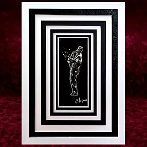 Картина - Коллаж «МУЗЫКАНТ - Саксофонист». Перо, Карандаш, в раме с паспарту, Франция.