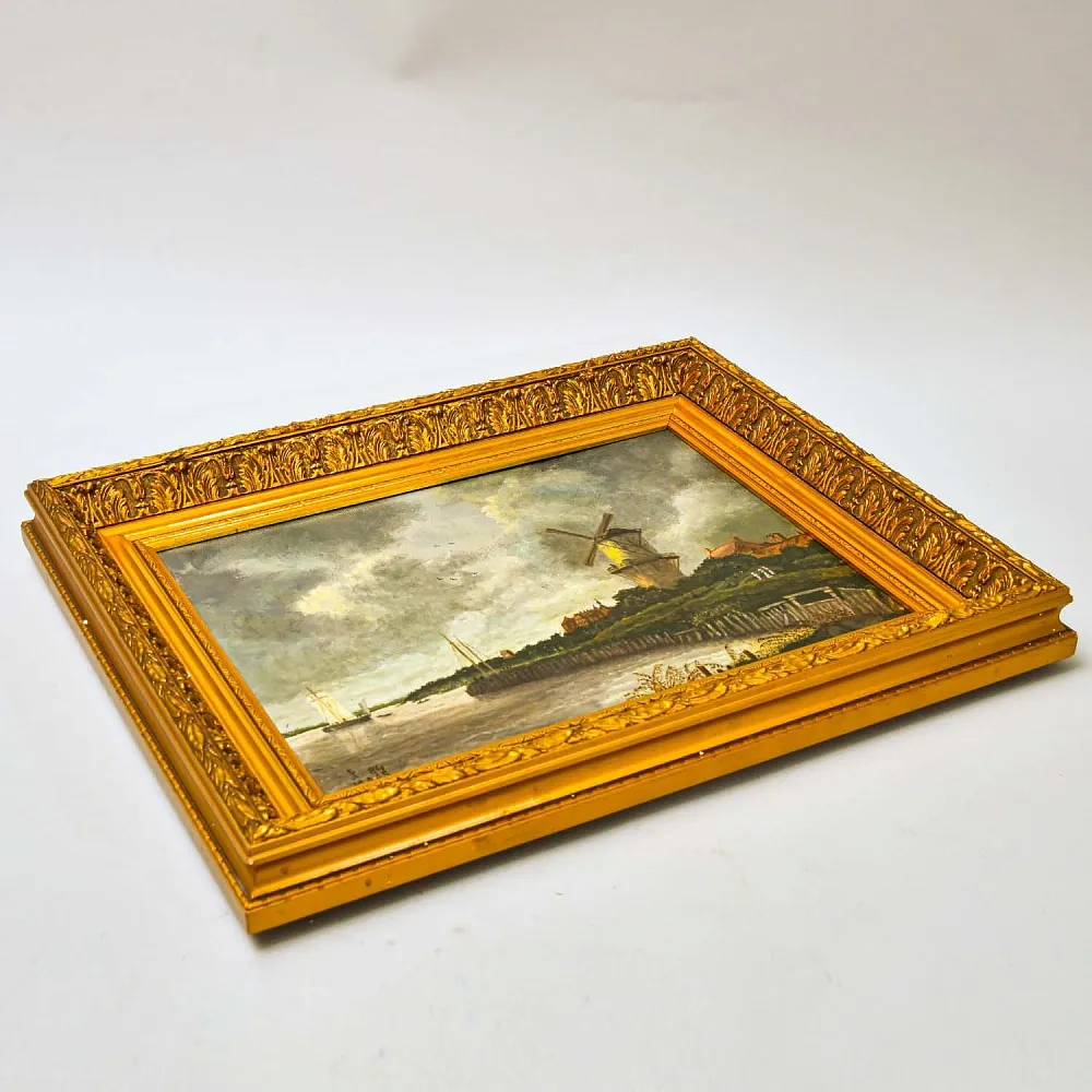 Картина - Пейзаж «Река Маас. Пейзаж с мельницей», Холст, Масло. Голландия 1984 год.