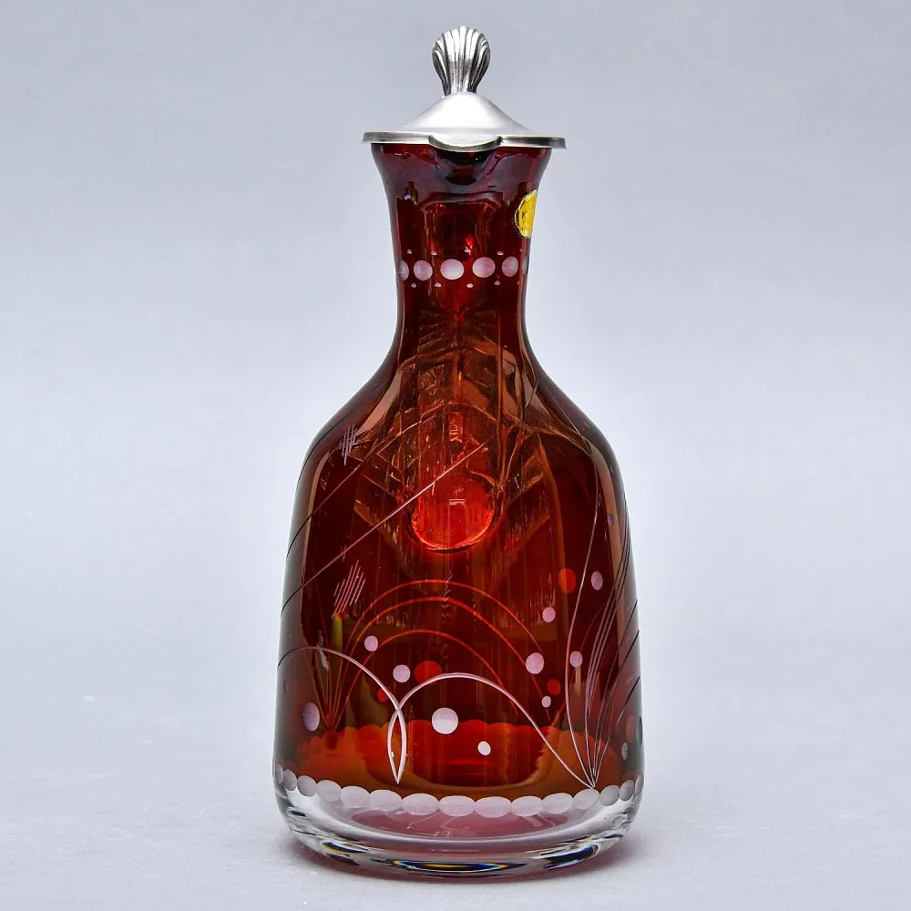 «Рубиновый Хрусталь» - Кувшин - Графин с оловянной крышкой, Ручной работы, Германия, 60 гг.