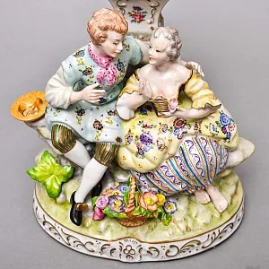 Редкость! Механические Фарфоровые Часы с боем «Свидание на пленэре», Franz Hermle & Sohn Германия 50 гг.